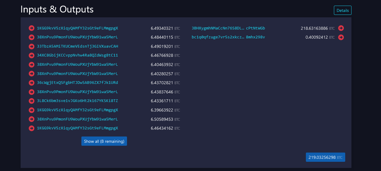 BTC coinbase addresses | Source: Mempool Space