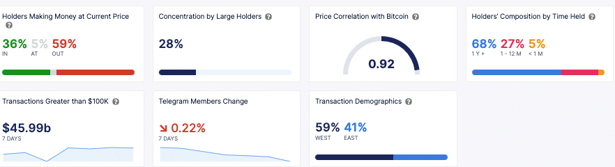 Cardano's data about holders in and out of the money