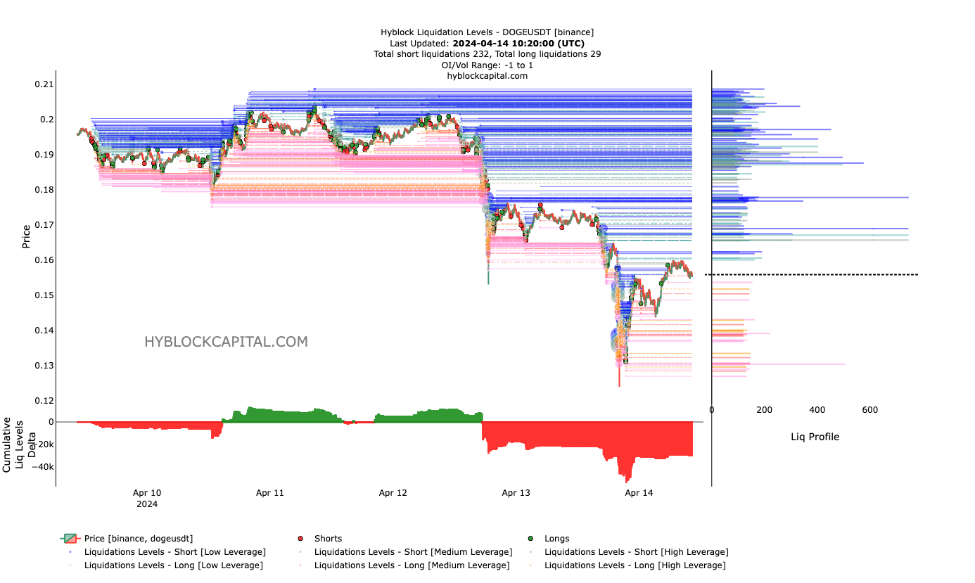 Dogecoin liquidation levels showing a bullish bias