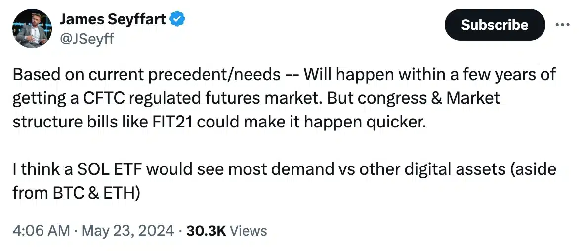 James Seyffart's tweet on SOL ETF