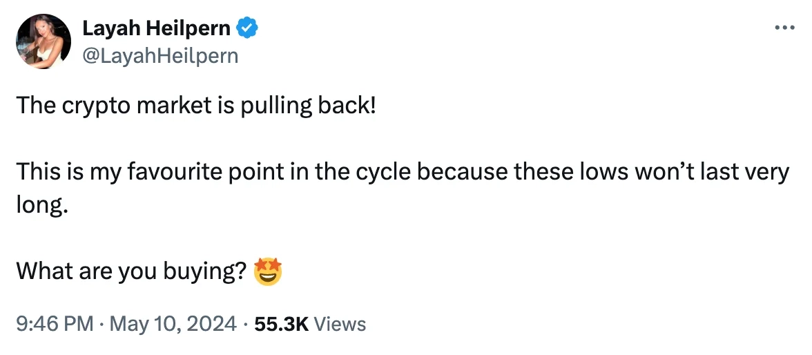 Layah's tweet on current market cycle