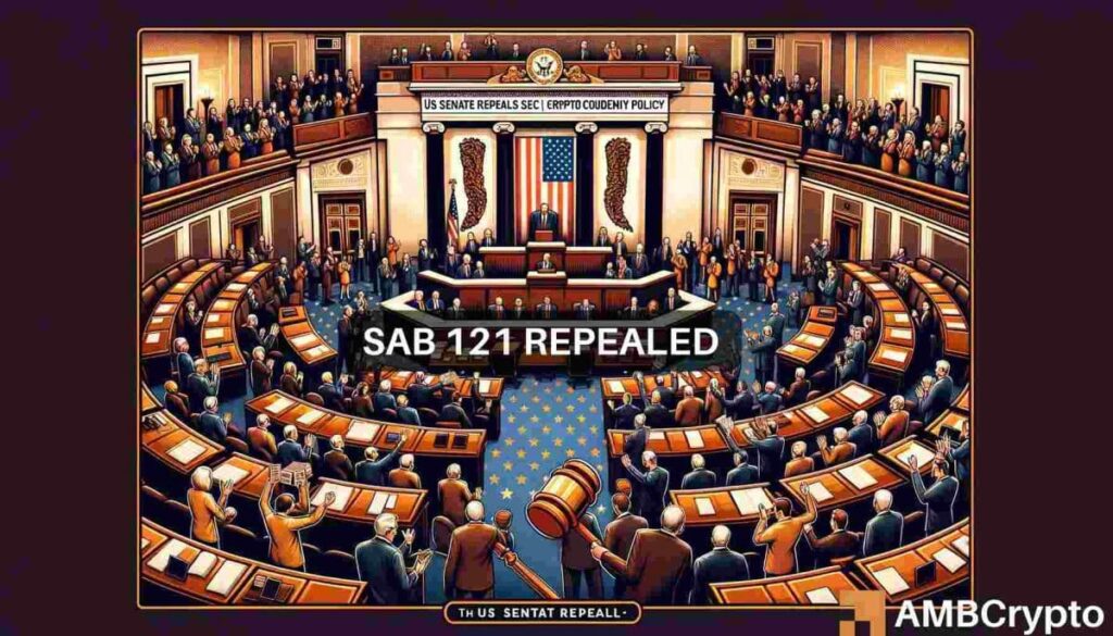 U.S Senate votes to repeal SEC’s crypto custody policy – SAB 121 – but…