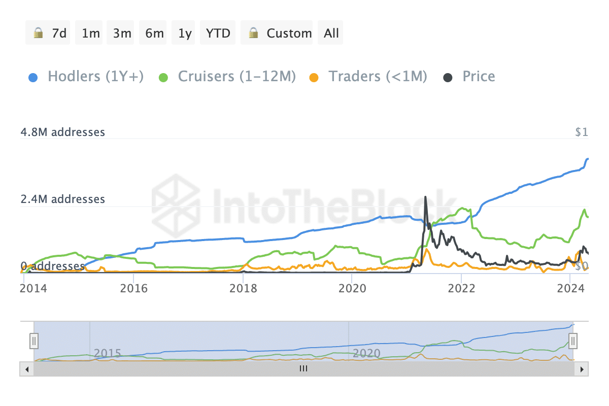 Number of DOGE hodlers and traders increase