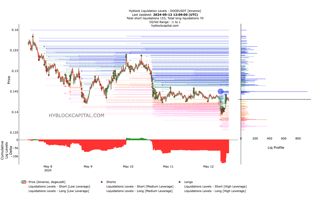 Dogecoin liquidation levels predicts a price increase