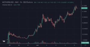 MOTHER’s price movement has consistently posted higher lows since its bottom on May 31. (DexTools)