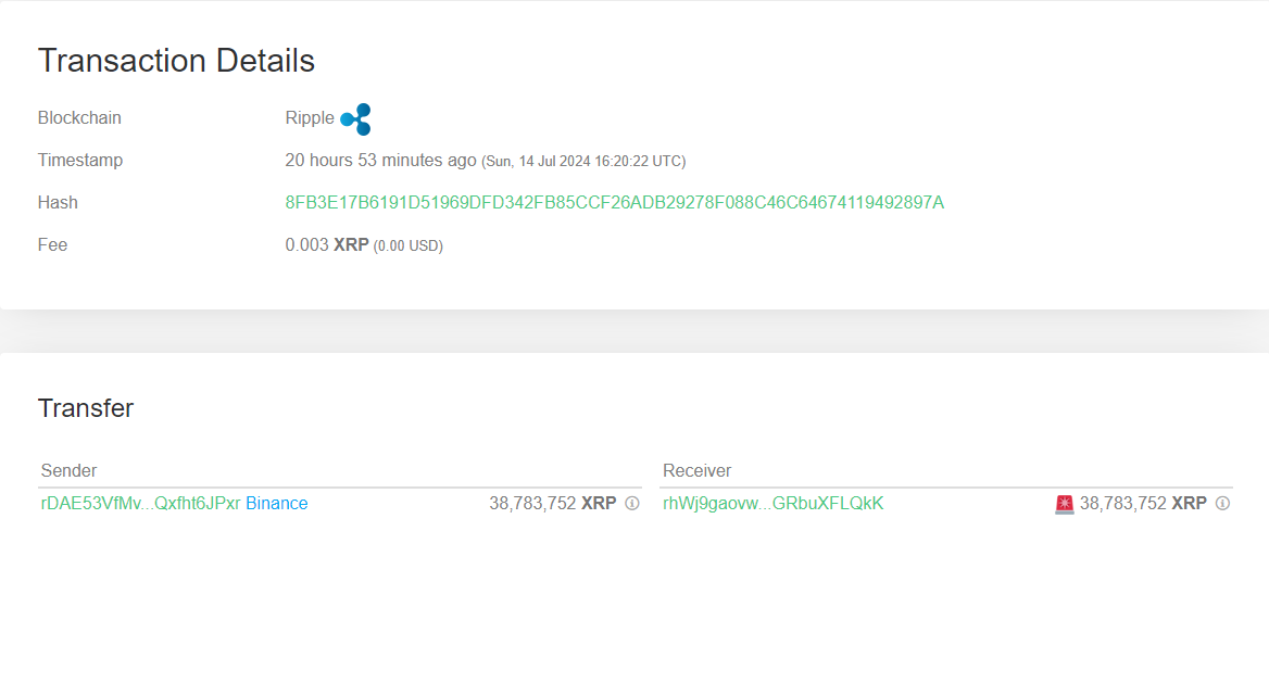 XRP Whale Outflow