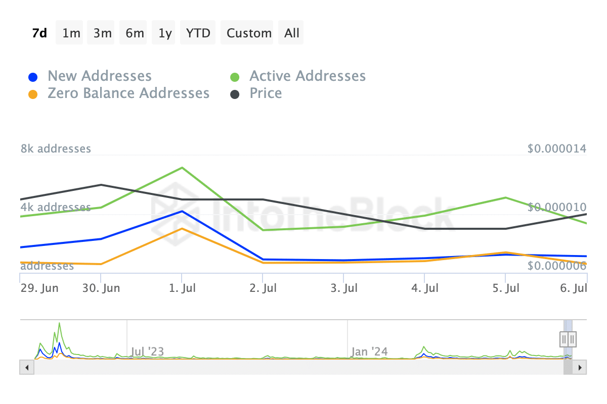 PEPE network activity falls