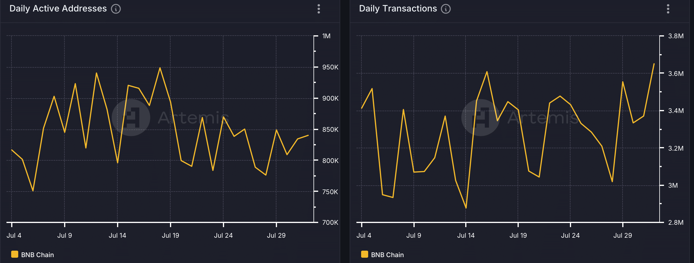 BNB's daily transactions increased