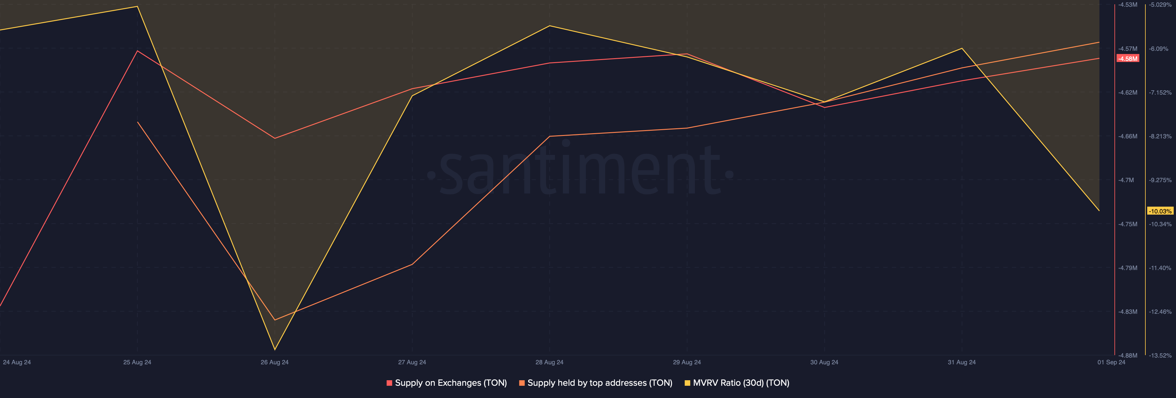 TON's supply on exchanges increased