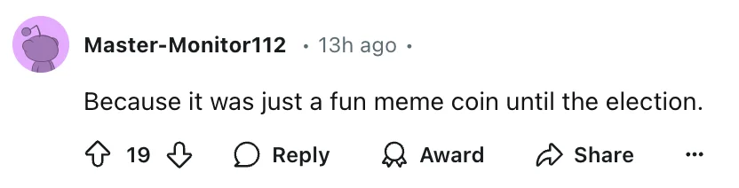 Reddit user on memecoins