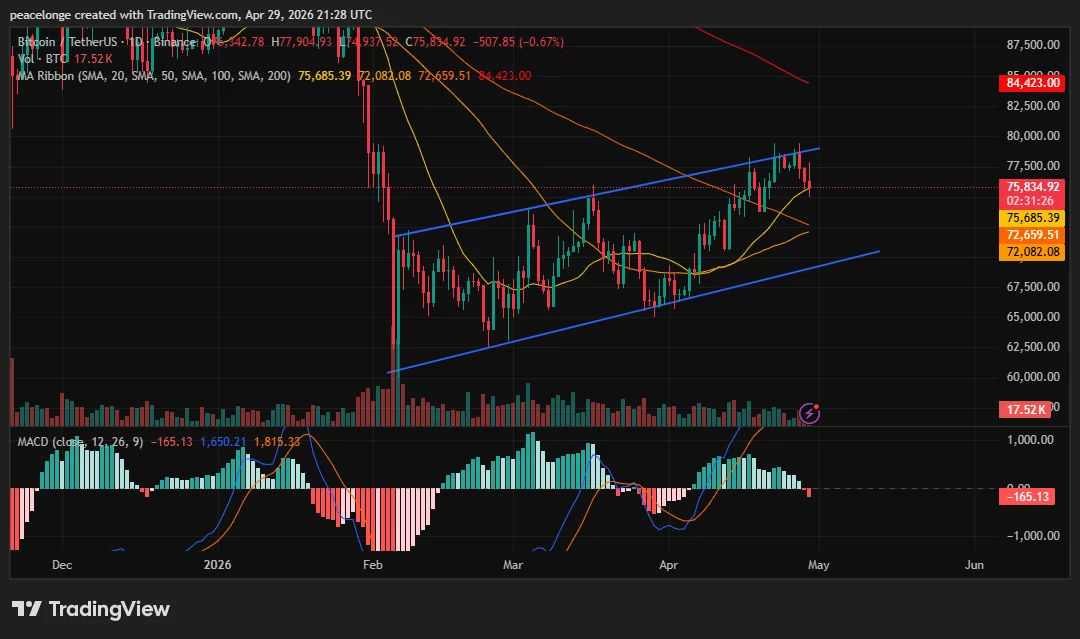 Will Bitcoin price drop to $72,000 as a daily MACD bearish crossover prints on FOMC day? - 3